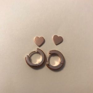 Set of Rose Gold Earrings- Hearts and Huggies!